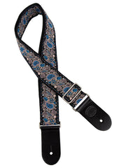 Gaucho GST-196-01 Traditional Series Gitaarband van 5 cm breed jacquardweefsel met leren uiteinden, meerkleurig