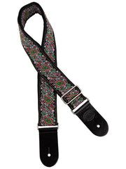 Gaucho GST-196-02 Traditional Series Gitaarband van 5 cm breed jacquardweefsel met leren uiteinden, meerkleurig