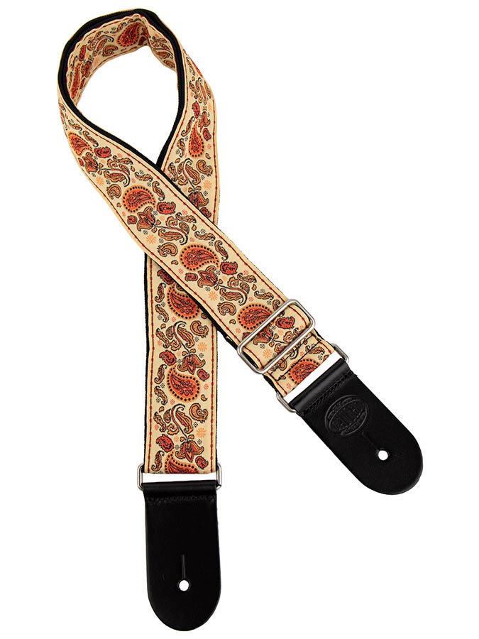 Gaucho GST-196-05 Traditional Series Gitaarband van 5 cm breed jacquardweefsel met leren uiteinden, meerkleurig