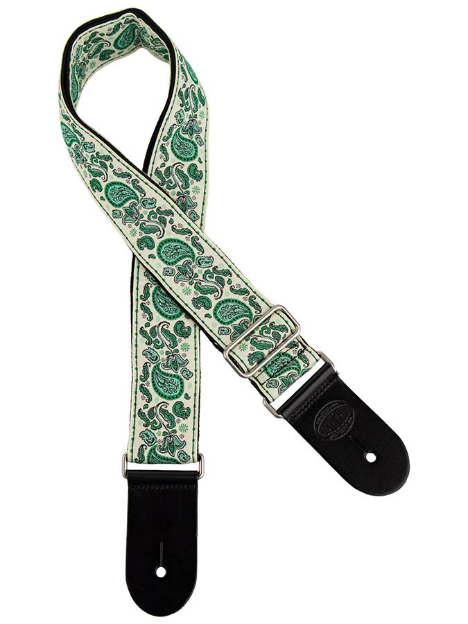 Gaucho GST-196-06 Traditional Series Gitaarband van 5 cm breed jacquardweefsel met leren uiteinden, meerkleurig