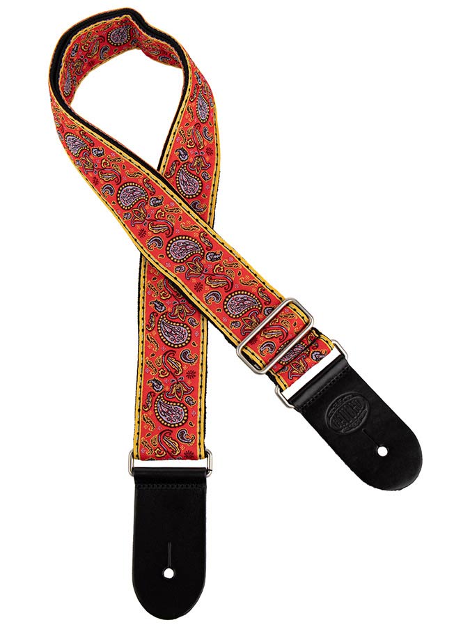 Gaucho GST-196-07 Traditional Series Gitaarband van 5 cm breed jacquardweefsel met leren uiteinden, meerkleurig