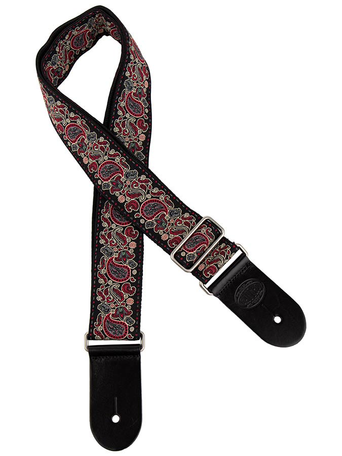 Gaucho GST-196-08 Traditional Series Gitaarband van 5 cm breed jacquardweefsel met leren uiteinden, meerkleurig
