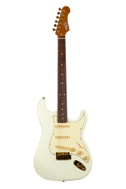 JET Guitars JS-380 OW G – elektrische gitaar – S-'plus' stijl SSS Alnico V Goud hardware Wit, palissander toets