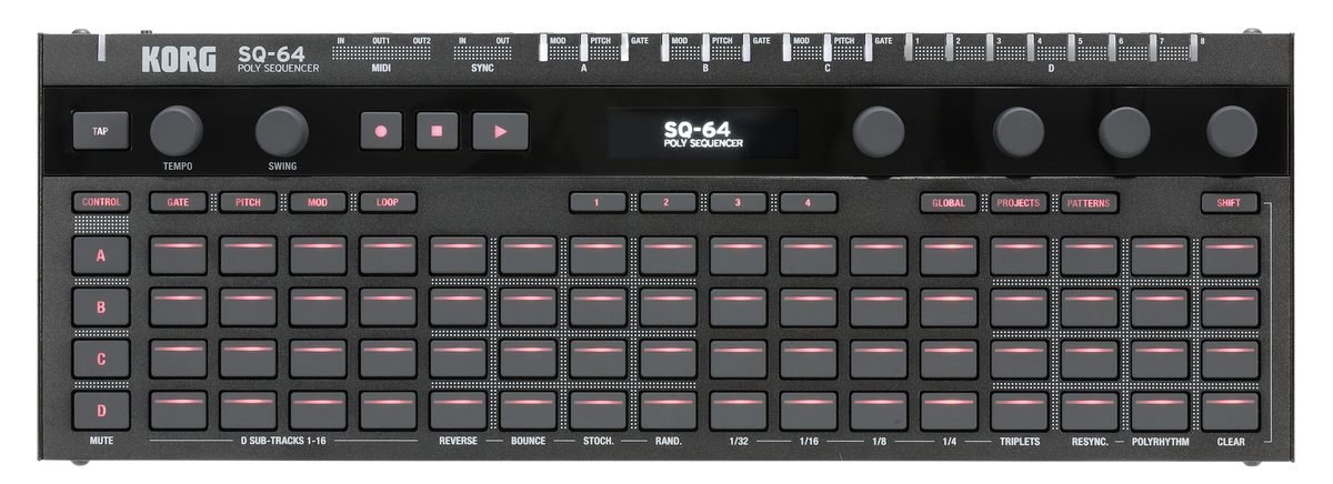 Korg sequencer, polyfoon, SQ-64, step sequencer, 4 sporen