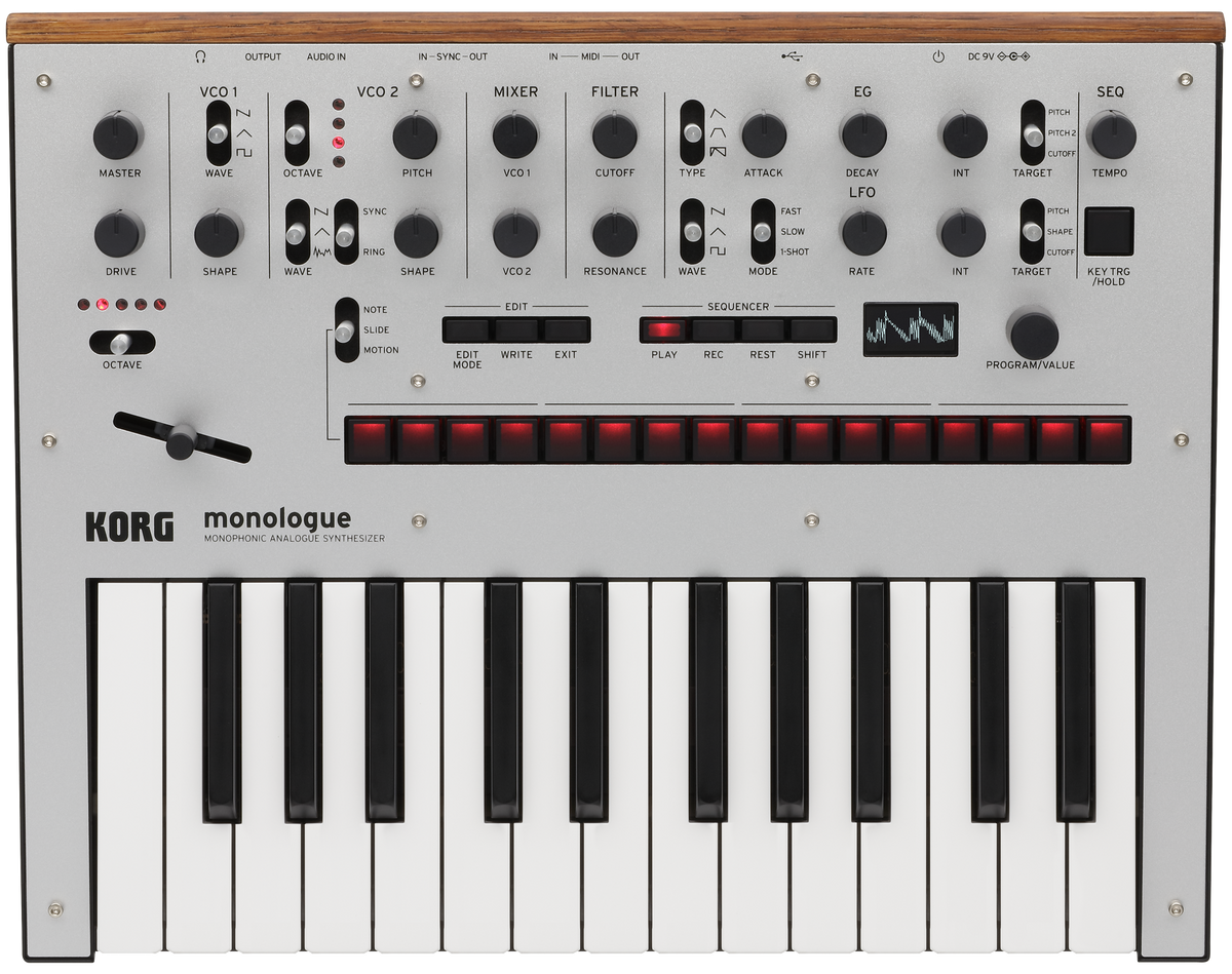 Korg Synthesizer, analoog, monologue, 25 toetsen, zilver