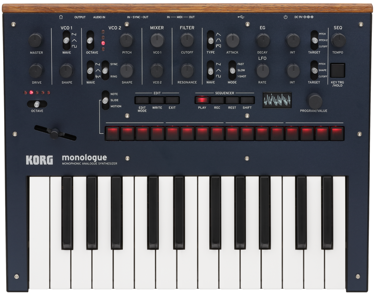 Korg Synthesizer, analoog, monologue, 25 toetsen, blauw