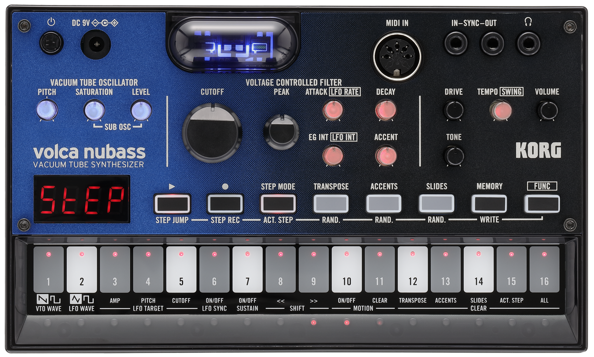 Korg Synthesizer, analoog, volca nubass, Vacuum Tube Synthesizer, Sequencer