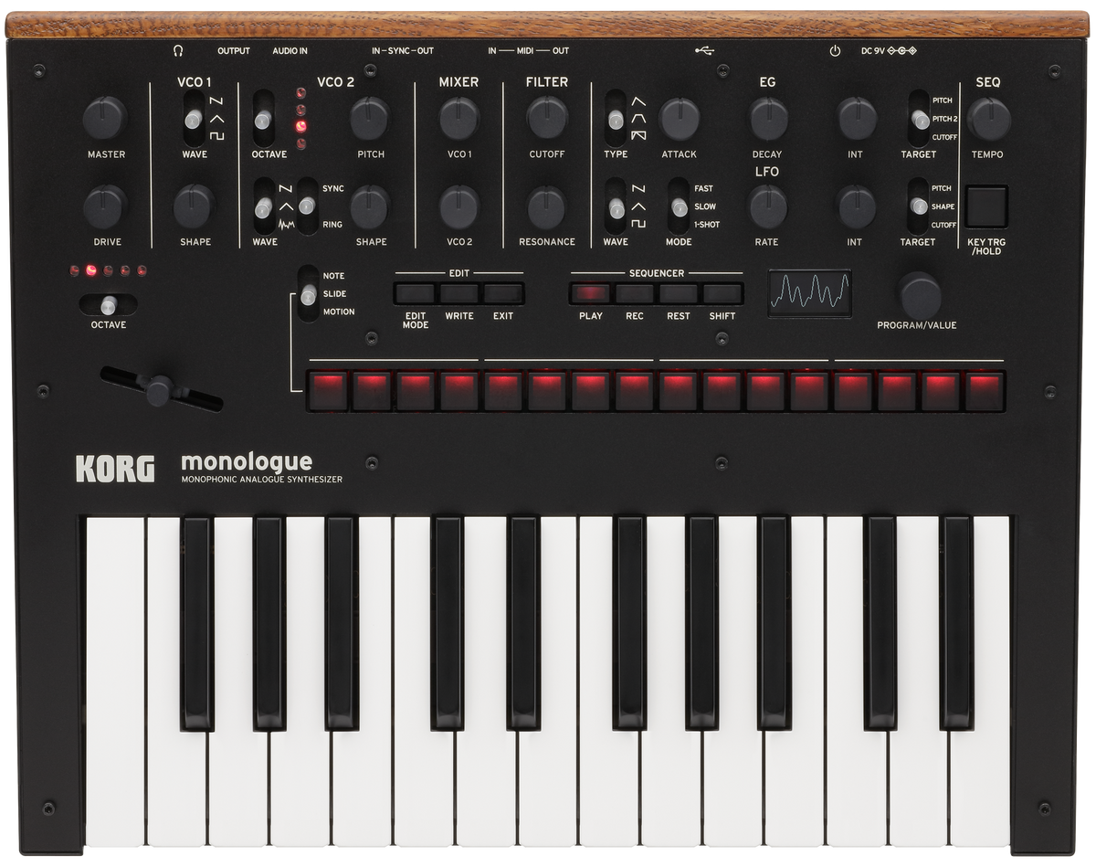 Korg Synthesizer, analoog, monologue, 25 toetsen, zwart