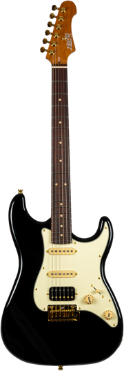 JET Guitars JS-480 BK G – elektrische gitaar – S-stijl HSS Zwart/Goud hardware, palissander toets
