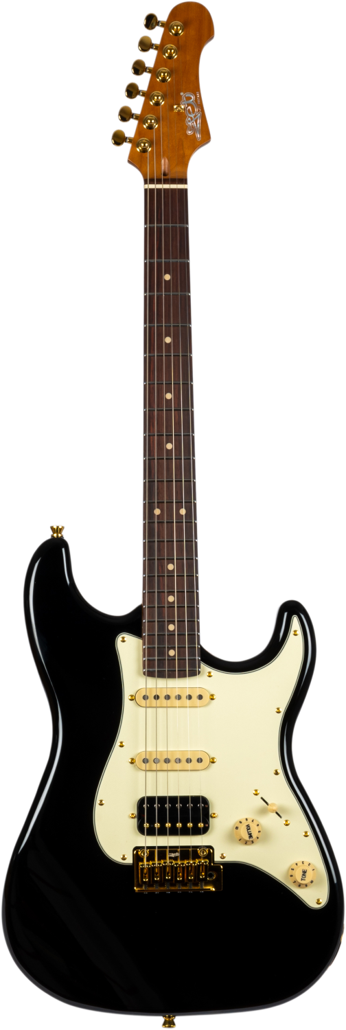 JET Guitars JS-480 BK G – elektrische gitaar – S-stijl HSS Zwart/Goud hardware, palissander toets