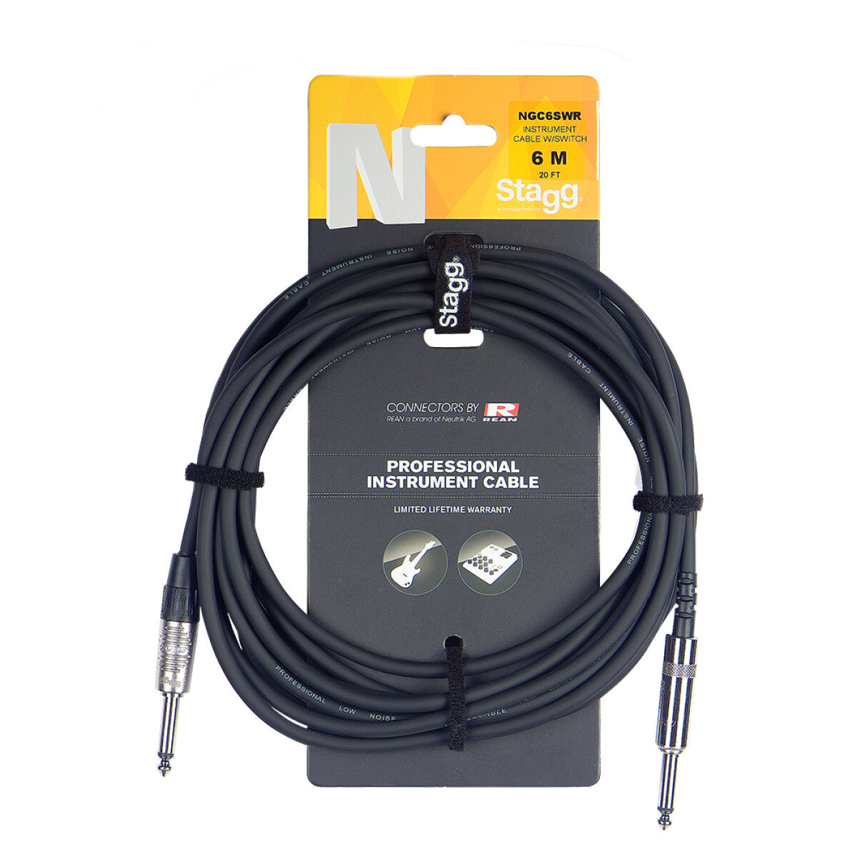 Stagg NGC10SWR instrumentkabel, jack/jack (m/m), 10 m, met muteschakelaar