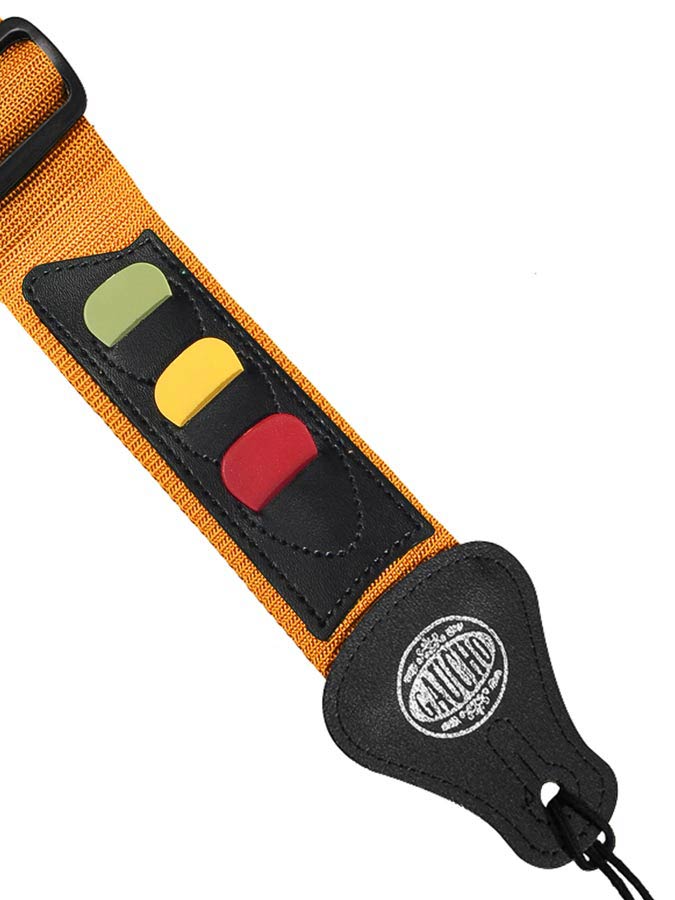Gaucho GST-55-YE Standard Series Gitaarband met 3 plectrumhouders, geel nylon