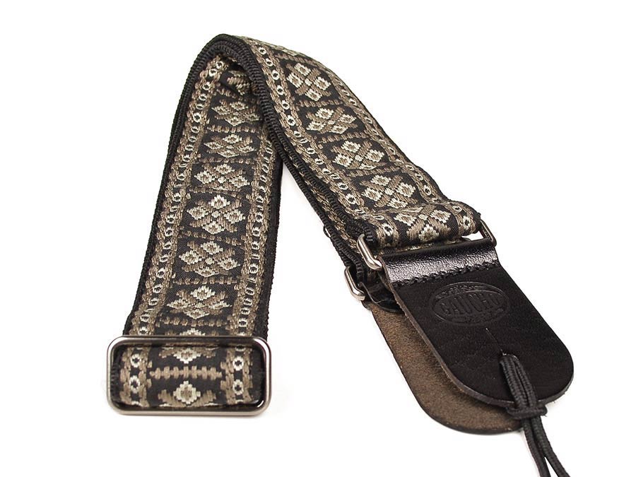 Gaucho GST-181-GY Traditional Series Gitaarband 2" jacquard geweven, leren slips, grijs op goud