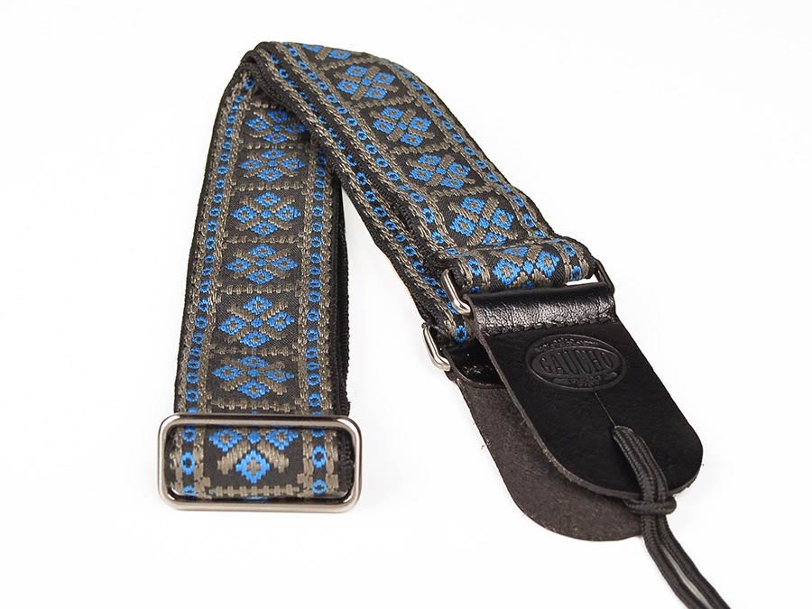 Gaucho GST-181-BG Traditional Series Gitaarband 2" jacquard geweven, leren slips, blauw en goud
