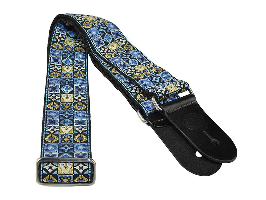 Gaucho GST-186-BU Traditional Series Gitaarband 2" jacquard geweven, leren slips, blauw mozaiek