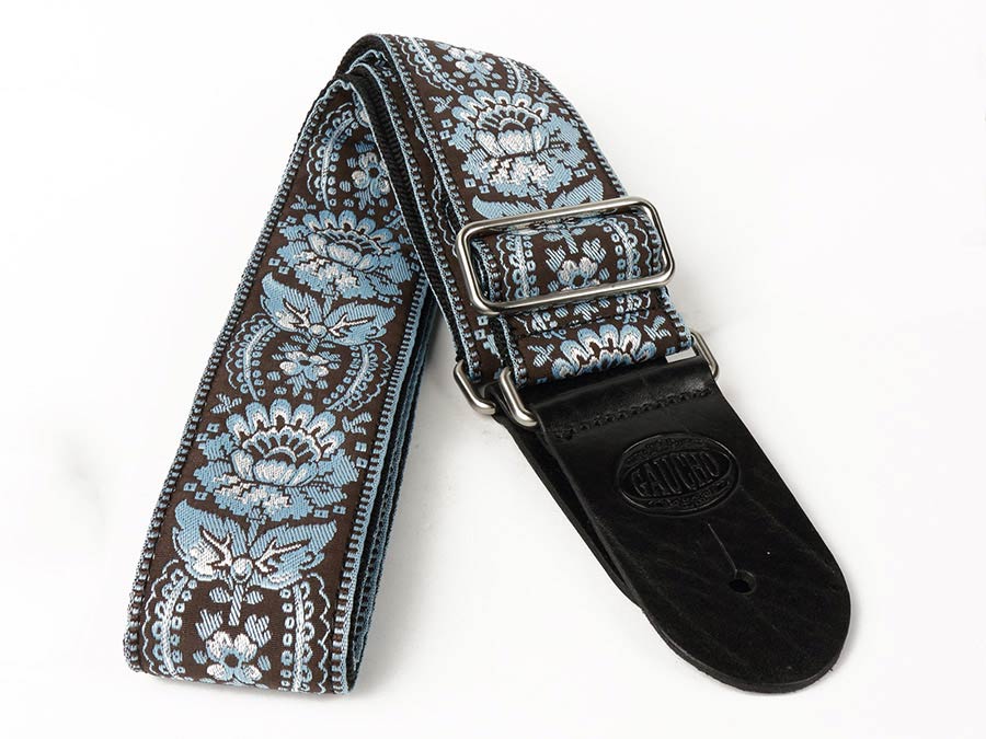 Gaucho GST-192-01 Traditional Series Gitaarband van 5 cm breed jacquardweefsel met leren uiteinden, meerkleurig