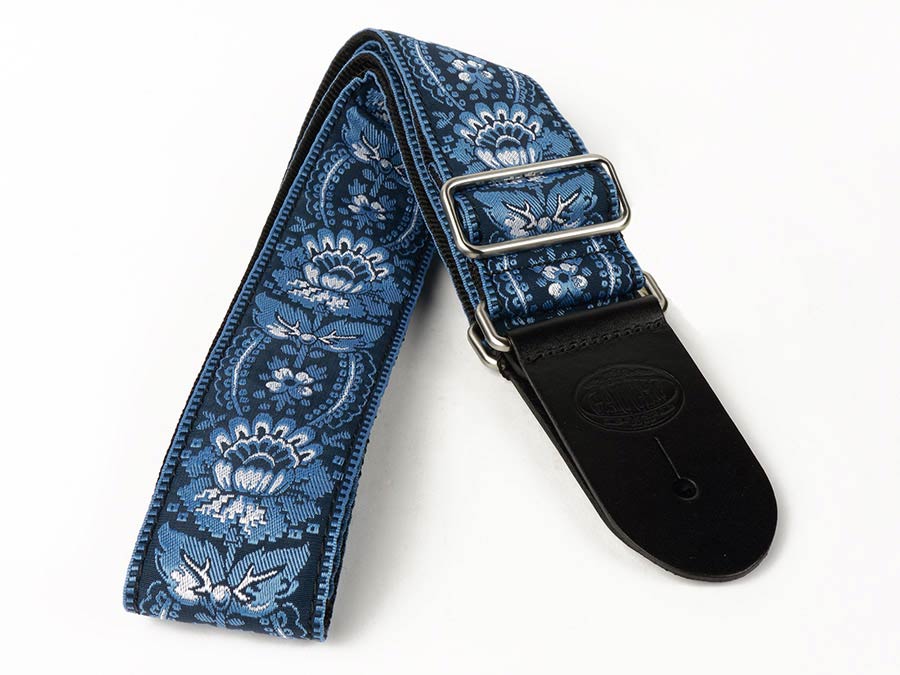 Gaucho GST-192-02 Traditional Series Gitaarband van 5 cm breed jacquardweefsel met leren uiteinden, meerkleurig