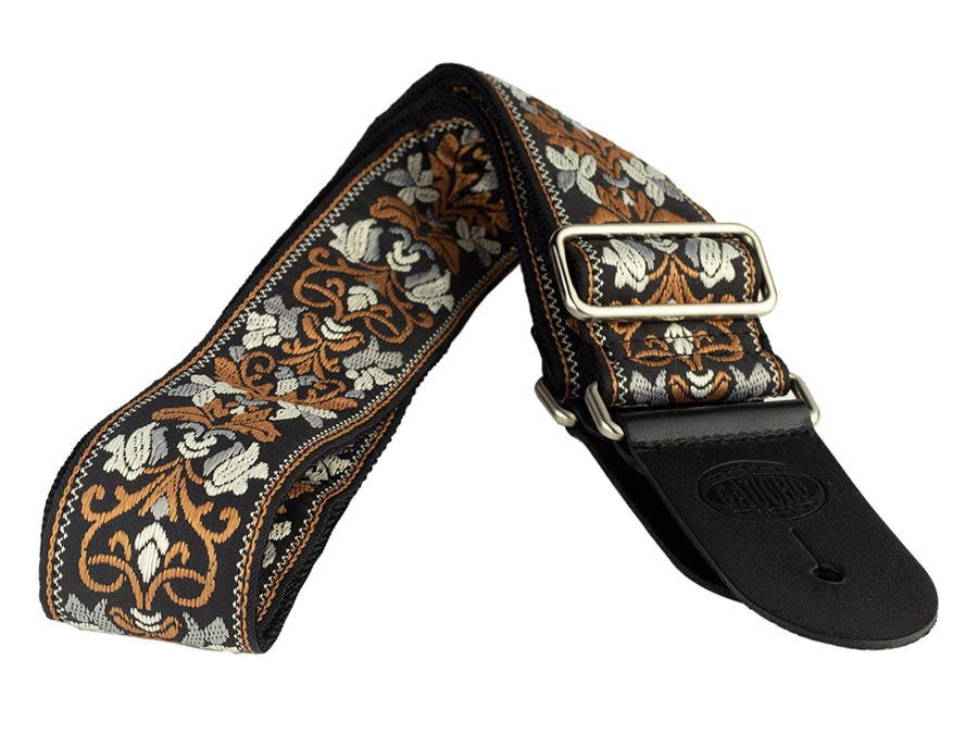 Gaucho GST-194-03 Traditional Series Gitaarband van 5 cm breed jacquardweefsel met leren uiteinden, meerkleurig