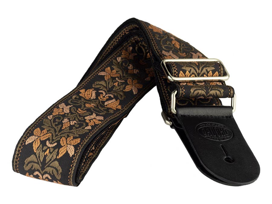 Gaucho GST-194-04 Traditional Series Gitaarband van 5 cm breed jacquardweefsel met leren uiteinden, meerkleurig