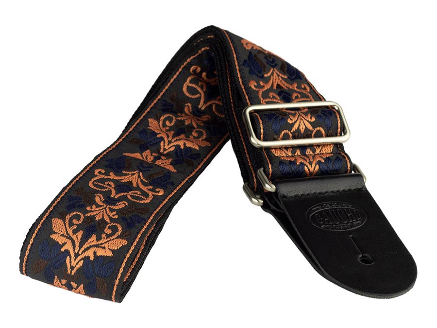Gaucho GST-194-05 Traditional Series Gitaarband van 5 cm breed jacquardweefsel met leren uiteinden, meerkleurig
