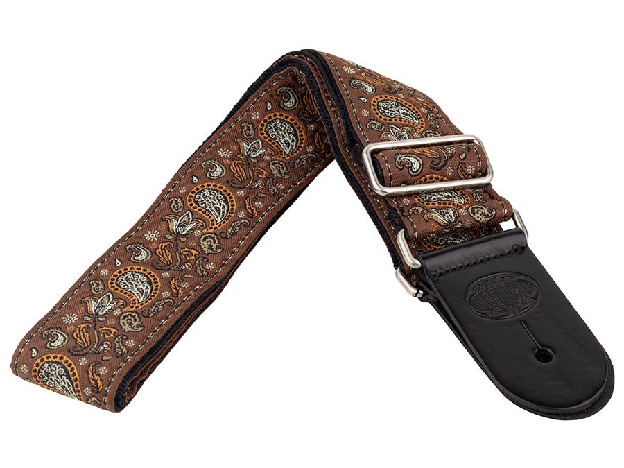 Gaucho GST-196-04 Traditional Series Gitaarband van 5 cm breed jacquardweefsel met leren uiteinden, meerkleurig