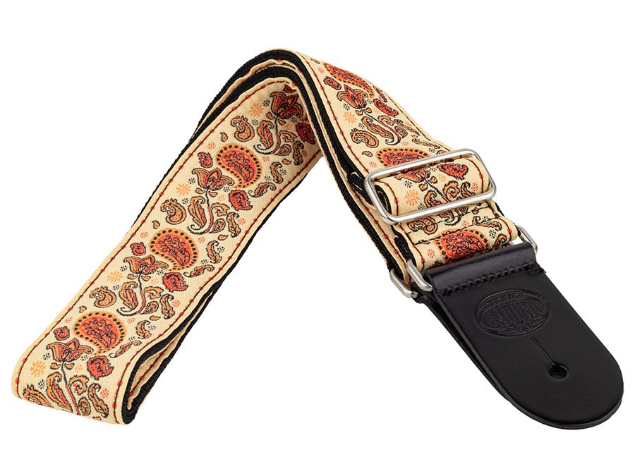 Gaucho GST-196-05 Traditional Series Gitaarband van 5 cm breed jacquardweefsel met leren uiteinden, meerkleurig