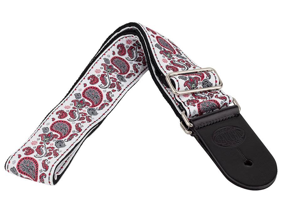 Gaucho GST-196-10 Traditional Series Gitaarband van 5 cm breed jacquardweefsel met leren uiteinden, meerkleurig