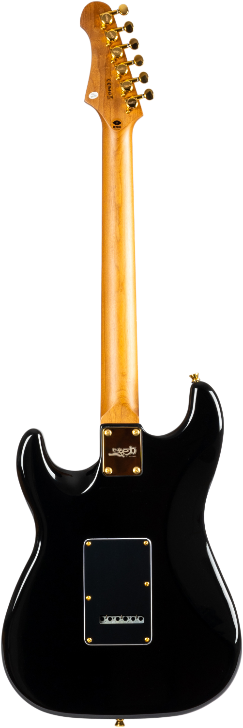 JET Guitars JS-380 BK G – elektrische gitaar – S-'plus' stijl SSS Alnico V Goud hardware Zwart, Rozenh. FB