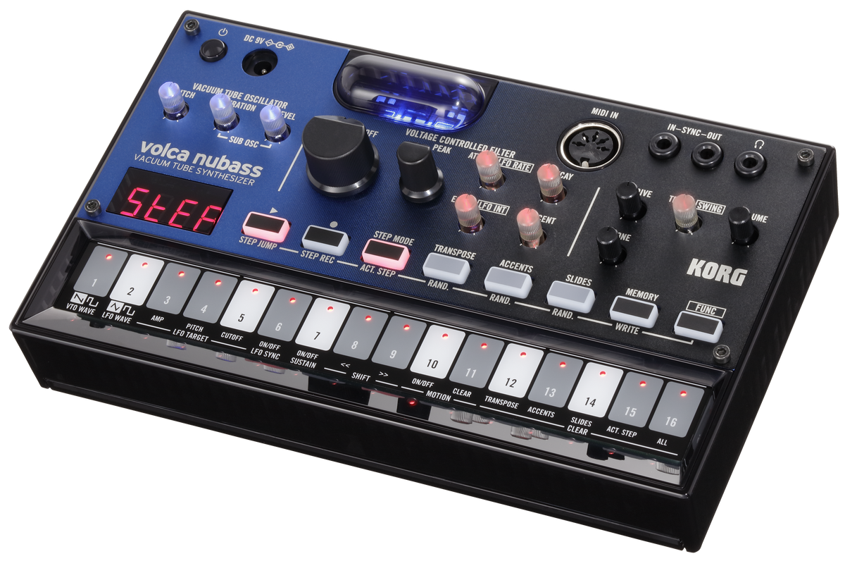 Korg Synthesizer, analoog, volca nubass, Vacuum Tube Synthesizer, Sequencer