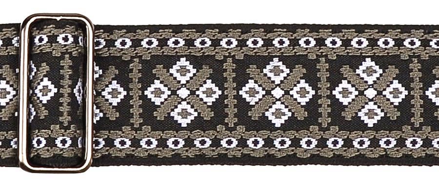Gaucho GST-181-WG Traditional Series Gitaarband 2" jacquard geweven, leren slips, wit en goud