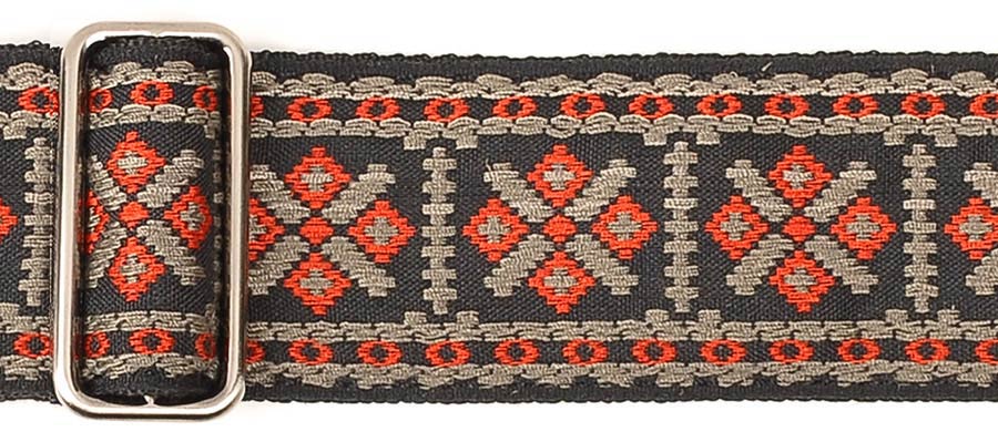 Gaucho GST-181-RG Traditional Series Gitaarband 2" jacquard geweven, leren slips, rood en goud