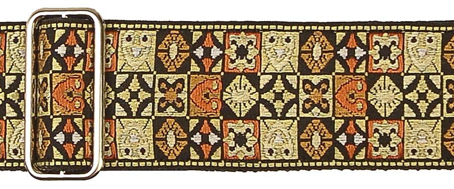 Gaucho GST-186-GD Traditional Series Gitaarband 2" jacquard geweven, leren slips, goud mozaiek