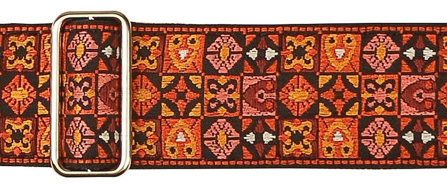 Gaucho GST-186-OR Traditional Series Gitaarband 2" jacquard geweven, leren slips, oranje mozaiek