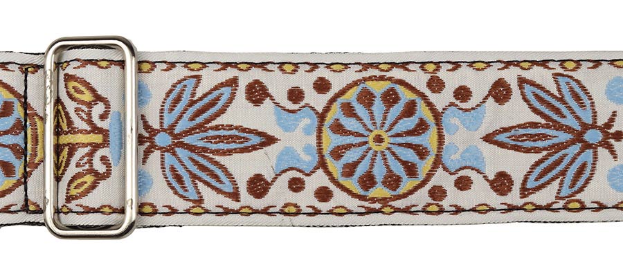 Gaucho GST-192-08 Traditional Series Gitaarband van 5 cm breed jacquardweefsel met leren uiteinden, meerkleurig