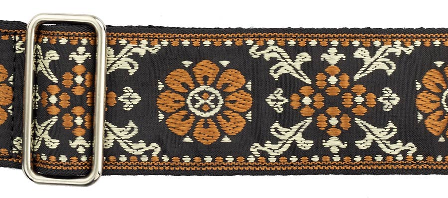 Gaucho GST-195-02 Traditional Series Gitaarband van 5 cm breed jacquardweefsel met leren uiteinden, meerkleurig