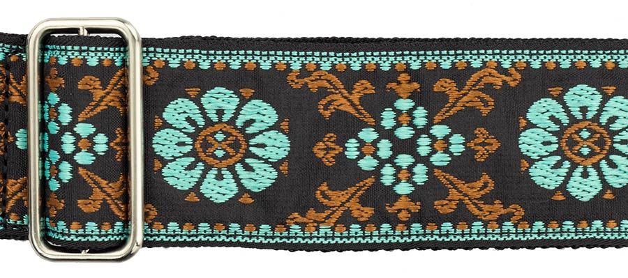 Gaucho GST-195-03 Traditional Series Gitaarband van 5 cm breed jacquardweefsel met leren uiteinden, meerkleurig