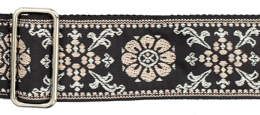 Gaucho GST-195-04 Traditional Series Gitaarband van 5 cm breed jacquardweefsel met leren uiteinden, meerkleurig