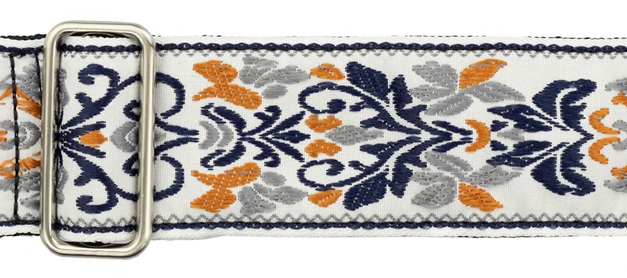 Gaucho GST-194-01 Traditional Series Gitaarband van 5 cm breed jacquardweefsel met leren uiteinden, meerkleurig