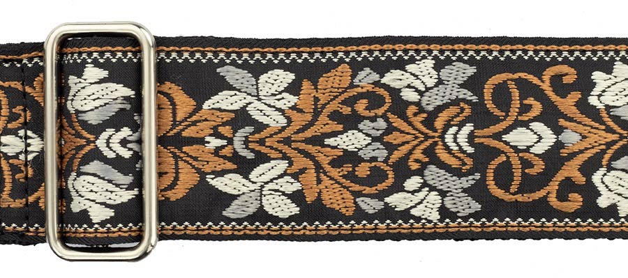 Gaucho GST-194-03 Traditional Series Gitaarband van 5 cm breed jacquardweefsel met leren uiteinden, meerkleurig