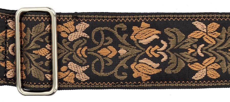 Gaucho GST-194-04 Traditional Series Gitaarband van 5 cm breed jacquardweefsel met leren uiteinden, meerkleurig