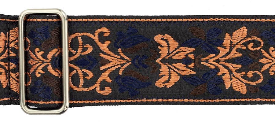 Gaucho GST-194-05 Traditional Series Gitaarband van 5 cm breed jacquardweefsel met leren uiteinden, meerkleurig