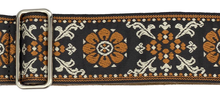 Gaucho GST-1180-2 Traditional Deluxe Series Gitaarband 2" jacquard geweven, leren uiteinden, bruin/goud