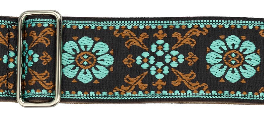 Gaucho GST-1180-3 Traditional Deluxe Series Gitaarband 2" jacquard geweven, leren uiteinden, bruin/blauw