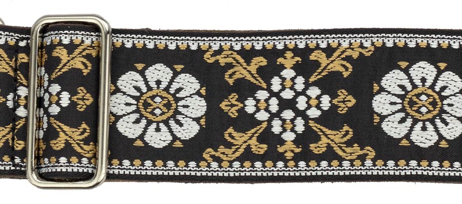 Gaucho GST-1180-4 Traditional Deluxe Series Gitaarband 2" jacquard geweven, leren uiteinden, wit/zwart