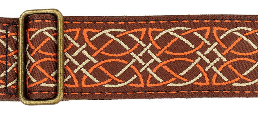 Gaucho GST-1280-1 Authentic Deluxe Series Gitaarband 2" jacquard geweven, leren uiteinden, messing gesp, bruin/oranje
