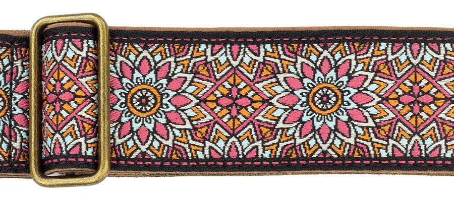 Gaucho GST-1280-6 Authentic Deluxe Series Gitaarband 2" jacquard geweven, leren uiteinden, messing gesp, zwart/blauw/rood