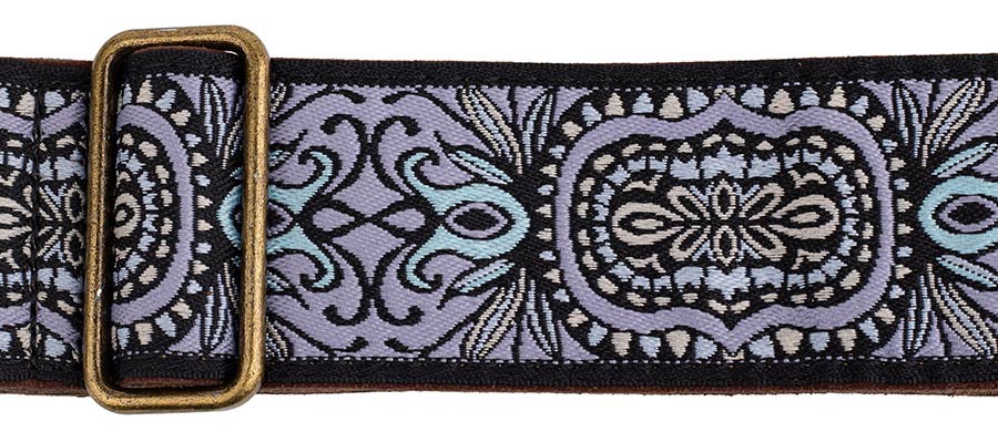 Gaucho GST-1281-4 Classic Jacquard Series Gitaarband van 5 cm breed jacquardweefsel, leren uiteinden met bevestigingspinnen, messing gesp en suède achterzijde, meerkleurig