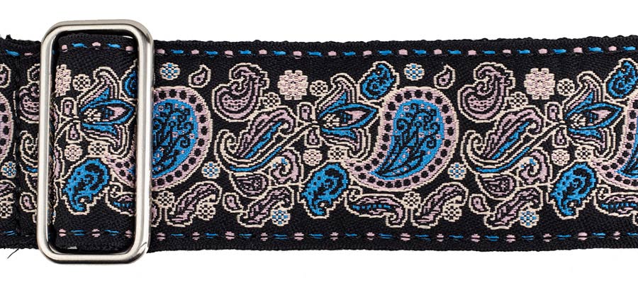 Gaucho GST-196-01 Traditional Series Gitaarband van 5 cm breed jacquardweefsel met leren uiteinden, meerkleurig