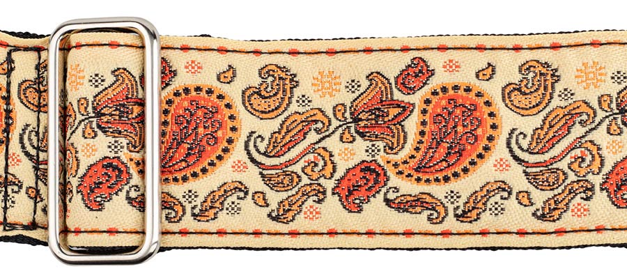 Gaucho GST-196-05 Traditional Series Gitaarband van 5 cm breed jacquardweefsel met leren uiteinden, meerkleurig