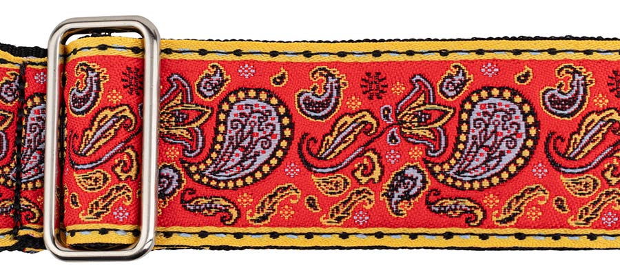 Gaucho GST-196-07 Traditional Series Gitaarband van 5 cm breed jacquardweefsel met leren uiteinden, meerkleurig